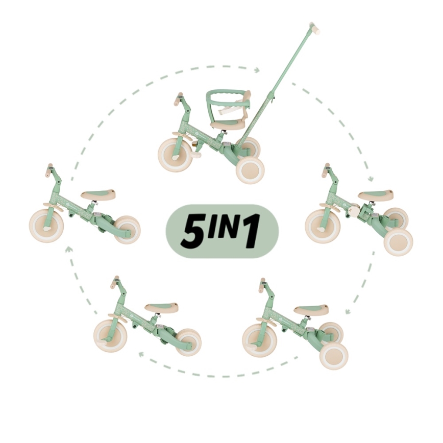 PETITE&MARS - Trójkołowy rowerek dziecięcy 5 w 1 TURBO LIMITED Zielony Twist