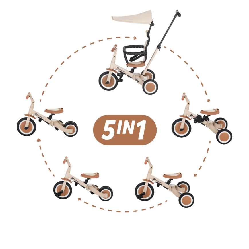 PETITE&MARS - Trójkołowy rowerek dziecięcy 5 w 1 TURBO PLUS Desert Sand