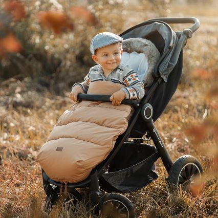 PETITE&MARS - ZESTAW Śpiworek dziecięcy 4w1 COMFY + mufki do wózka FURRY Elegancki Karmel