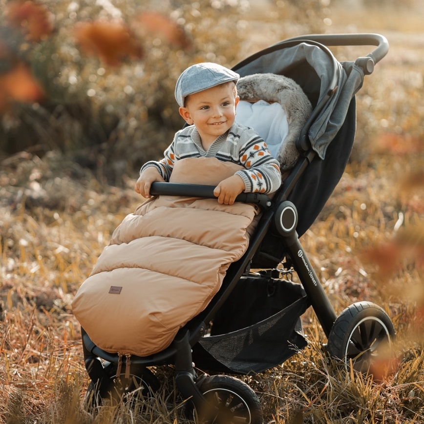 PETITE&MARS - ZESTAW Śpiworek dziecięcy 4w1 COMFY + mufki do wózka FURRY Elegancki Karmel