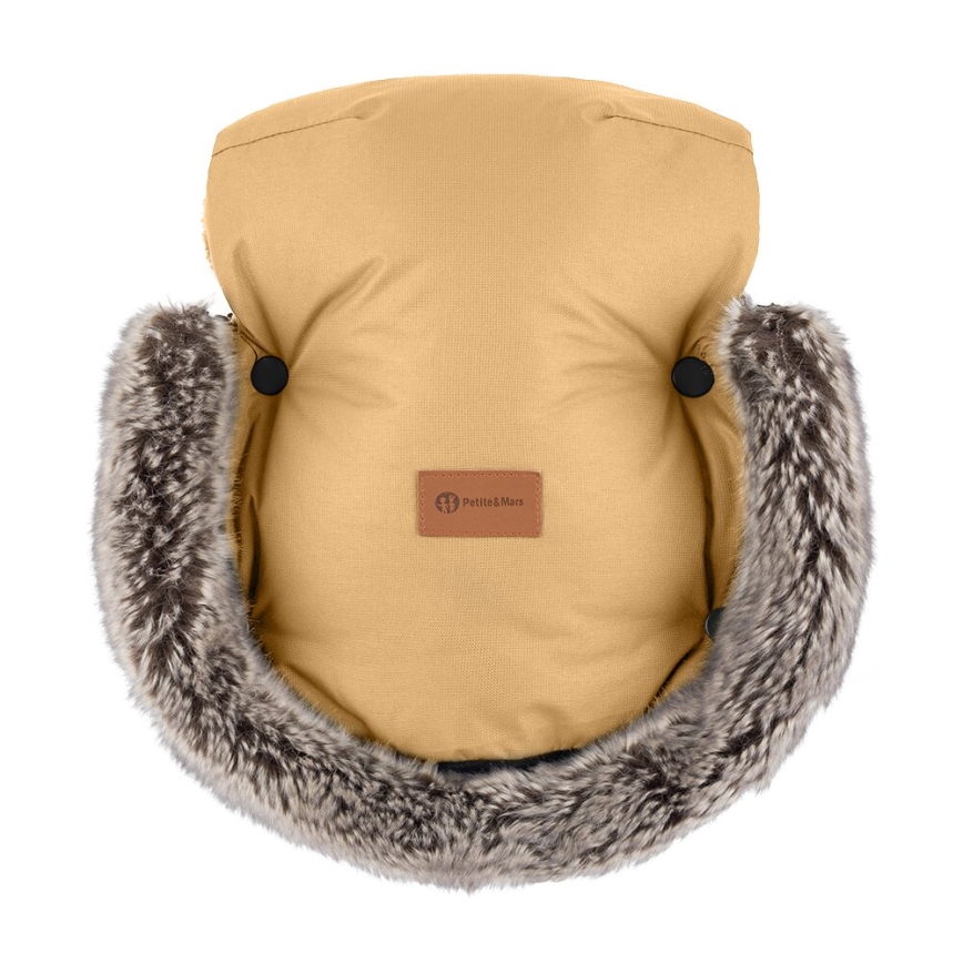 PETITE&MARS - ZESTAW Śpiwór dziecięcy 4 w 1 ARCTIC + mufki na ręce na wózek FURRY Elegant Caramel