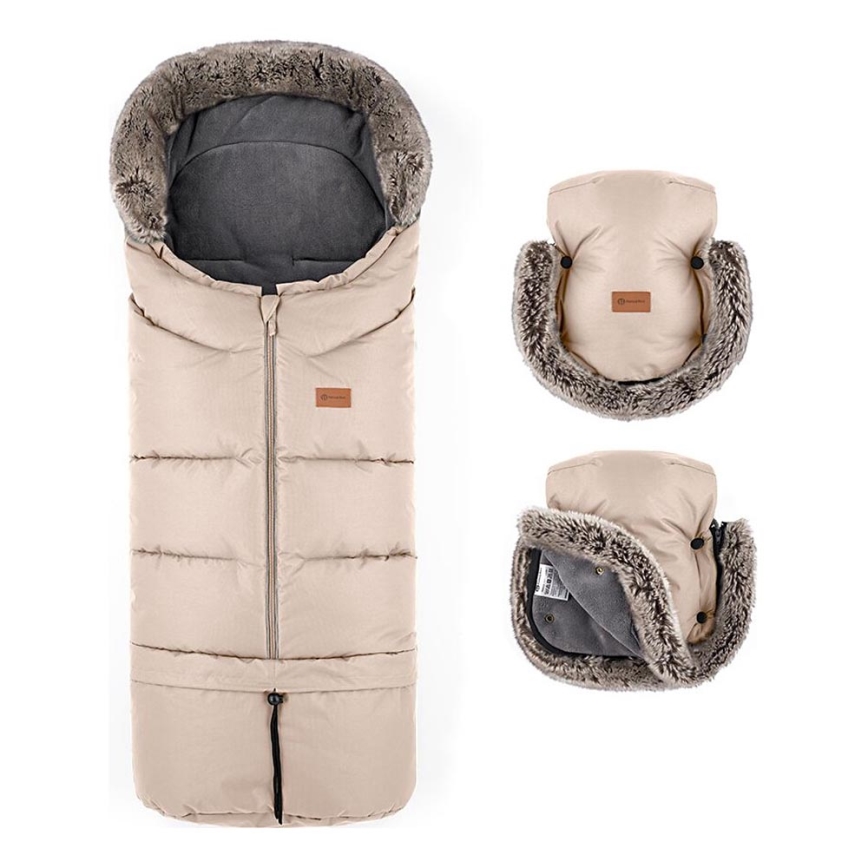 PETITE&MARS - ZESTAW Śpiwór dziecięcy 4 w 1 ARCTIC + mufki na ręce na wózek FURRY Rose Petal