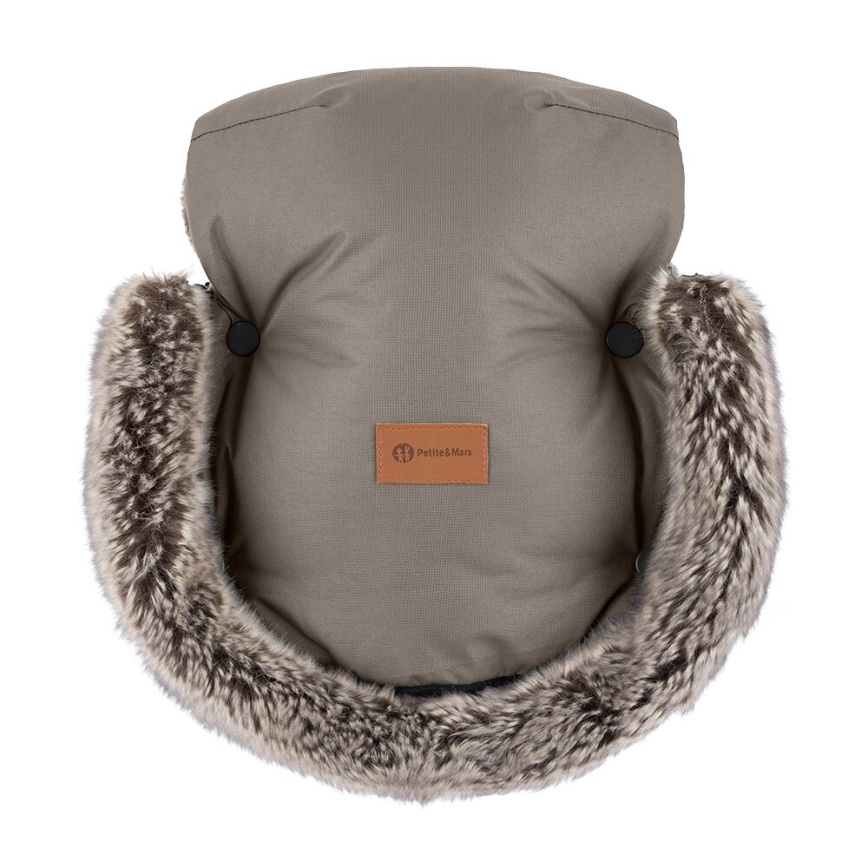 PETITE&MARS - ZESTAW Śpiwór dziecięcy 4 w 1 ARCTIC + mufki na ręce na wózek FURRY Mocha Mousse