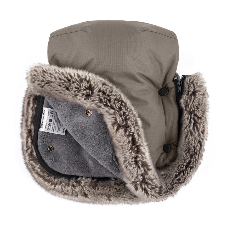 PETITE&MARS - ZESTAW Śpiwór dziecięcy 4 w 1 ARCTIC + mufki na ręce na wózek FURRY Mocha Mousse
