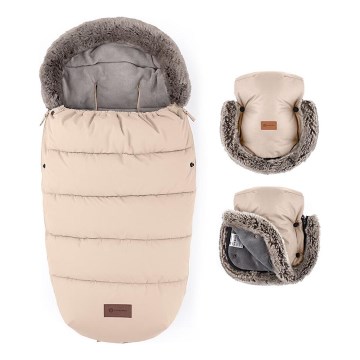 PETITE&MARS - ZESTAW Śpiwór dziecięcy 4 w 1 COMFY + mufki na ręce na wózek FURRY Rose Petal