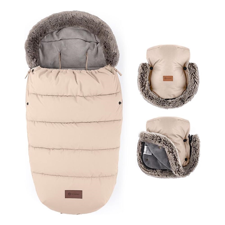 PETITE&MARS - ZESTAW Śpiwór dziecięcy 4 w 1 COMFY + mufki na ręce na wózek FURRY Rose Petal