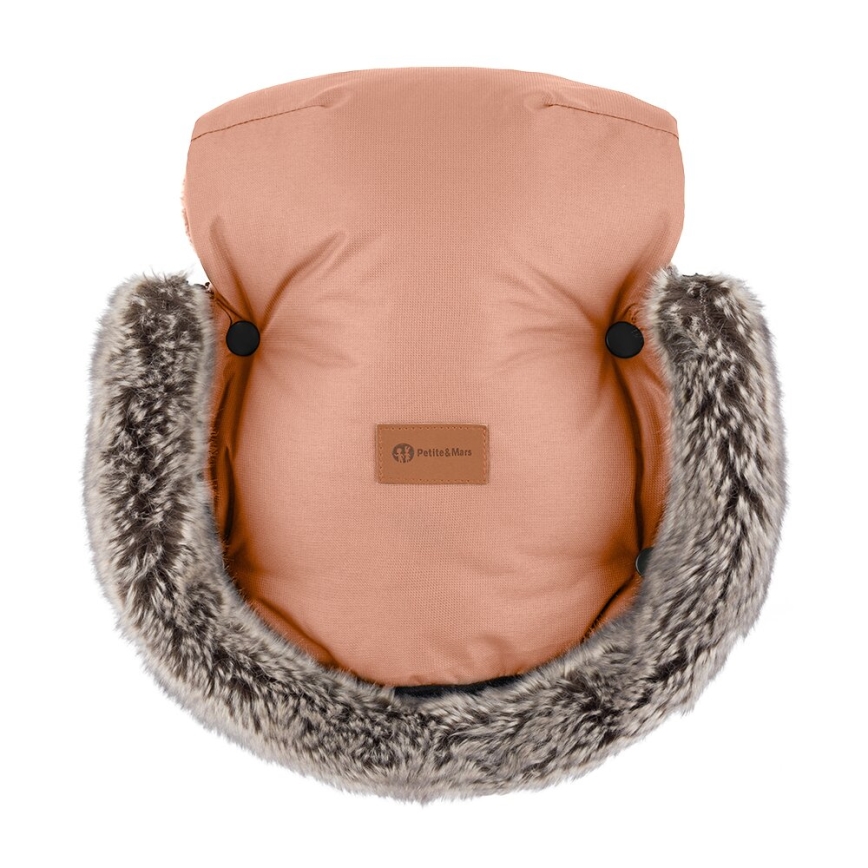 PETITE&MARS - ZESTAW Śpiwór dziecięcy 4 w 1 COMFY + mufki na ręce na wózek FURRY Pastel Peach
