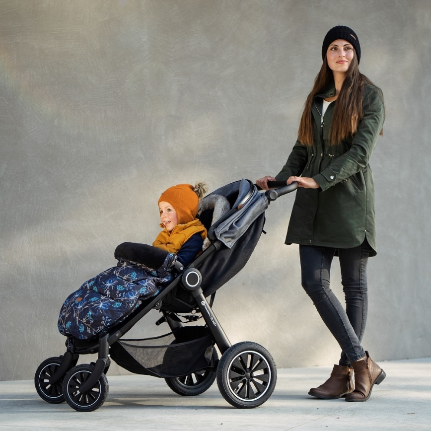 PETITE&MARS - ZESTAW Śpiwór dziecięcy 4 w 1 COMFY Stylish Beauty + mufki na ręce na wózek FURRY Forever Black