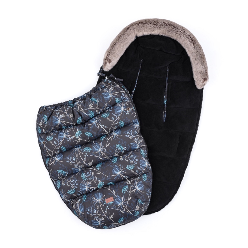 PETITE&MARS - ZESTAW Śpiwór dziecięcy 4 w 1 COMFY Stylish Beauty + mufki na ręce na wózek FURRY Forever Black