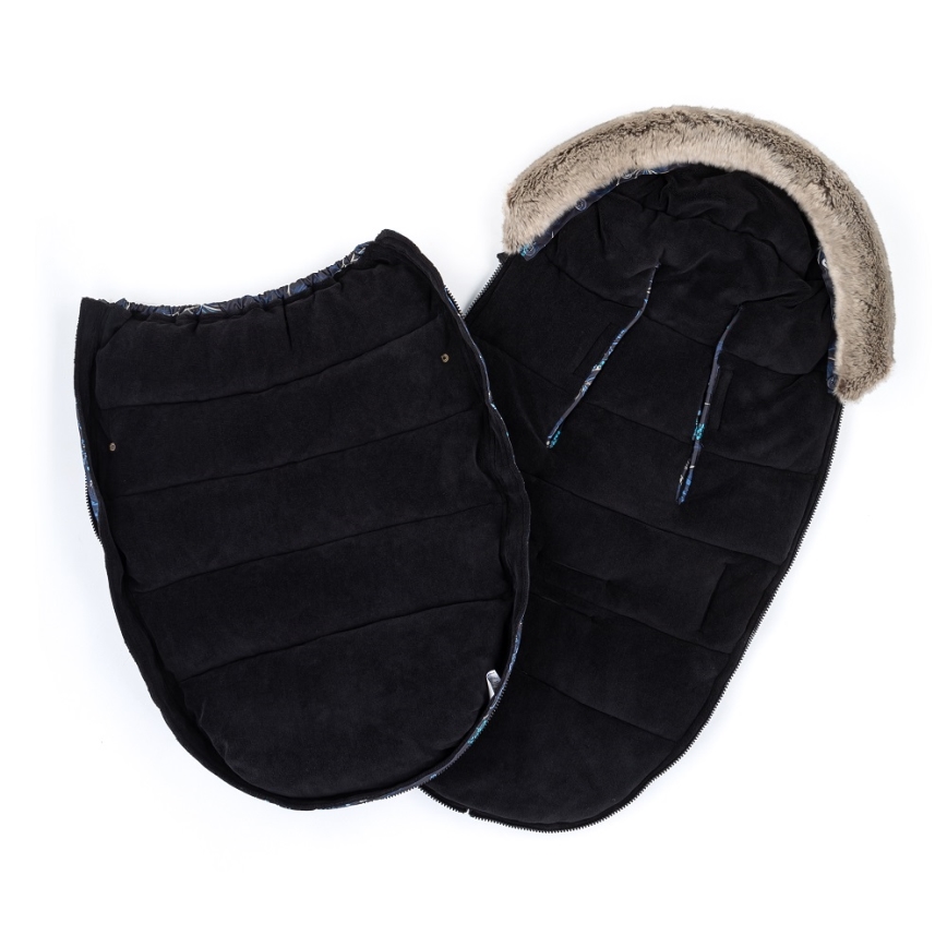 PETITE&MARS - ZESTAW Śpiwór dziecięcy 4 w 1 COMFY Stylish Beauty + mufki na ręce na wózek FURRY Forever Black
