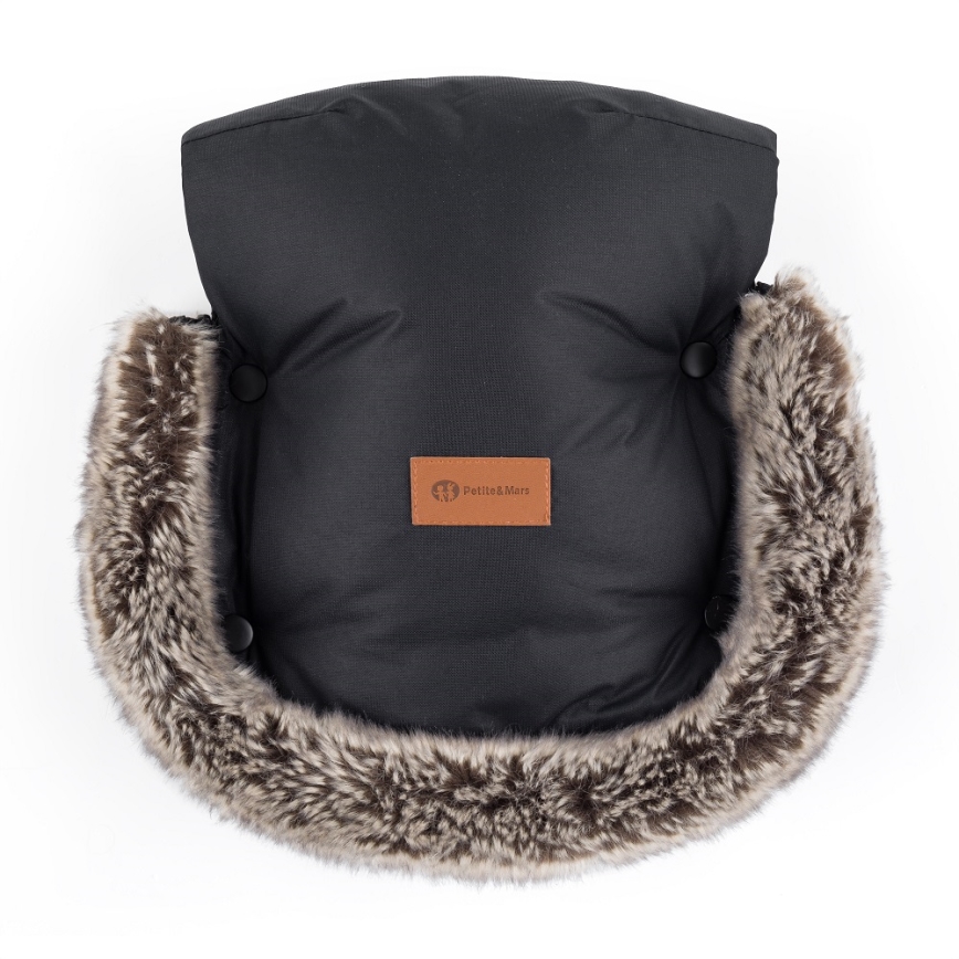 PETITE&MARS - ZESTAW Śpiwór dziecięcy 4 w 1 COMFY Stylish Beauty + mufki na ręce na wózek FURRY Forever Black
