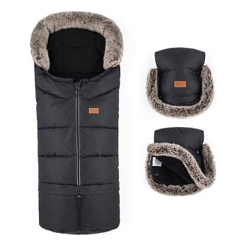 PETITE&MARS - ZESTAW Śpiwór dziecięcy 4w1 ARCTIC + mufki do wózka FURRY Forever Black