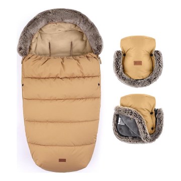 PETITE&MARS - ZESTAW Śpiworek dziecięcy 4w1 COMFY + mufki do wózka FURRY Elegancki Karmel