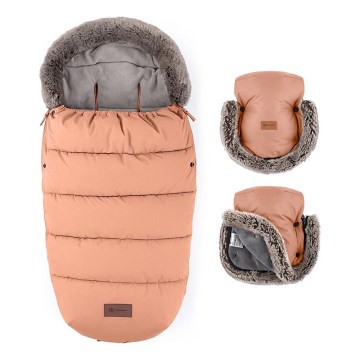 PETITE&MARS - ZESTAW Śpiworek dziecięcy 4w1 COMFY + mufki do wózka FURRY Pastelowy Brzoskwiniowy