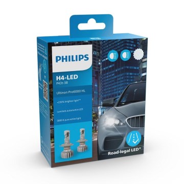 Philips 11342U6000X2 - ZESTAW 2x LED Żarówka samochodowa Ultinon Pro6000 H4 PX426d/18W/12V 5800K