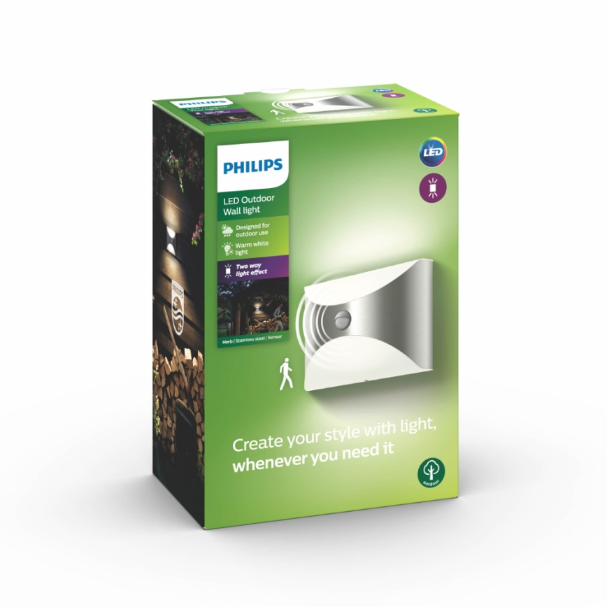 Philips 17299/47/16 - Oświetlenie zewnętrzne z czujnikiem ruchu MYGARDEN HERB 1xLED/6W/230V