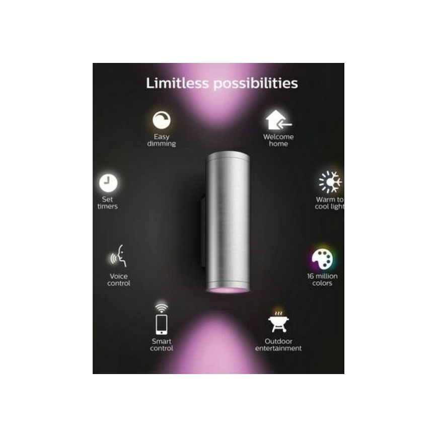 Philips - LED RGBW Ściemnialny kinkiet zewnętrzny Hue APPEAR 2xLED/8W/230V IP44