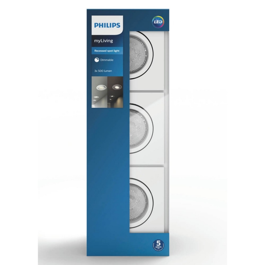 Philips 50123/31/P0 - ZESTAW 3x LED Oprawa wpuszczana ściemnialna  LED/4,5W/230V