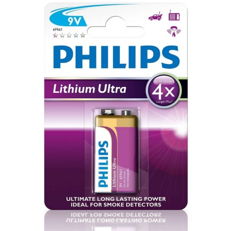 Philips 6FR61LB1A/10 - Bateria litowa 6LR61 LITHIUM ULTRA 9V 600mAh