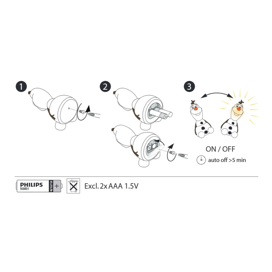 Philips 71768/08/16 - LED  Lampa dziecięca  FROZEN 1xLED/0,2W/2xAAA