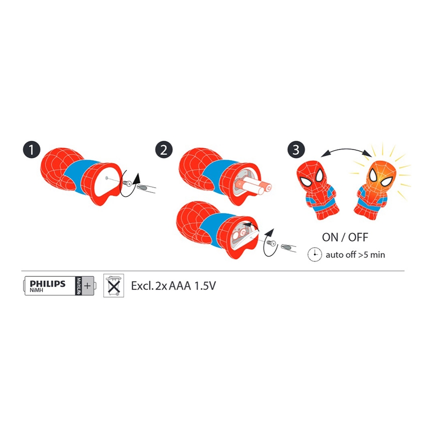 Philips 71768/40/16 - LED dětská lampa SPIDERMAN 2xLED/0,2W/2xAAA