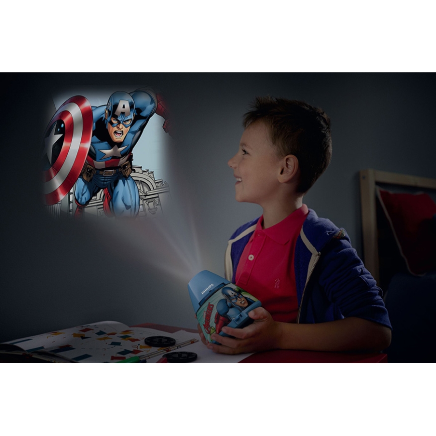 Philips 71769/35/P0 - LED Lampa stołowa dziecięca i projektor AVENGERS 1xLED/0,1W/4,5V
