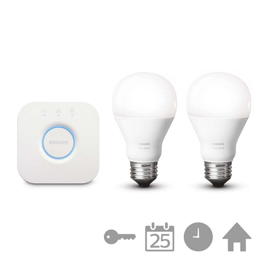 Philips 8718696449554 - Podstawowy HUE STARTER KIT 2xE27/9,5W + urządzenie do łączenia