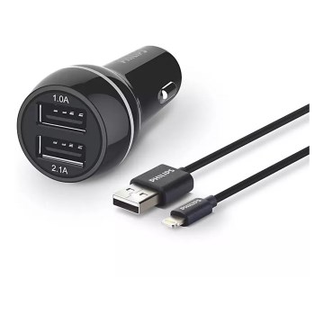 Philips DLP2357V/10 - Ładowarka samochodowa 2xUSB/12V + kabel złącze USB/lightning