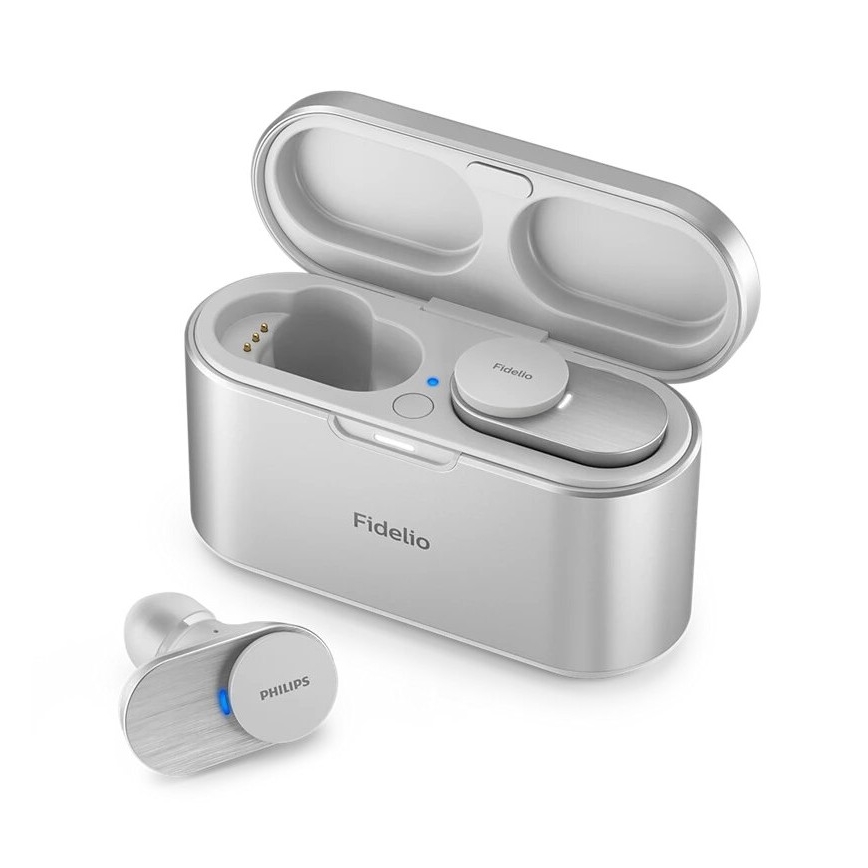 Philips Fidelio T1WT/00 - Słuchawki bezprzewodowe IPX4 2x 60 mAh + 650 mAh srebrny
