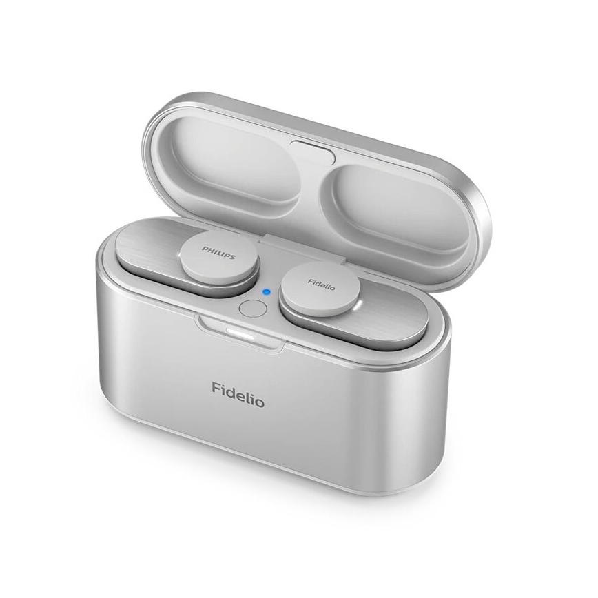 Philips Fidelio T1WT/00 - Słuchawki bezprzewodowe IPX4 2x 60 mAh + 650 mAh srebrny
