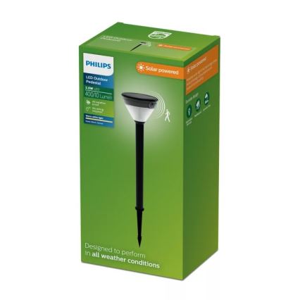 Philips - Lampa solarna LED z czujnikiem KYNA LED/3,8W/3,7V 800 mAh 2700K IP44 czarna