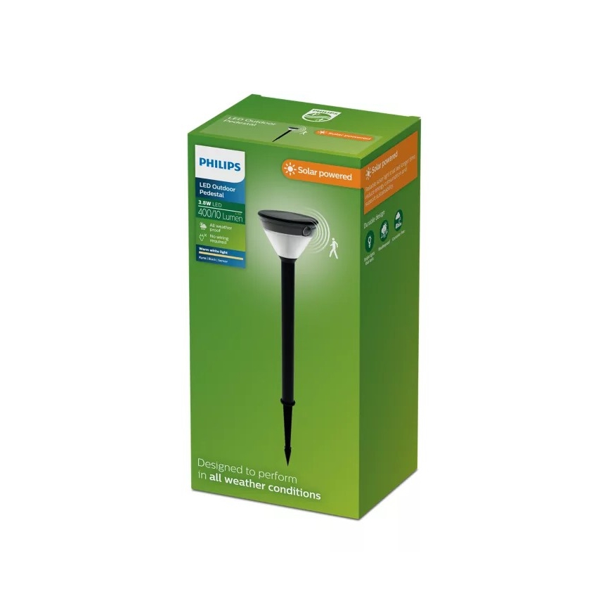 Philips - Lampa solarna LED z czujnikiem KYNA LED/3,8W/3,7V 800 mAh 2700K IP44 czarna
