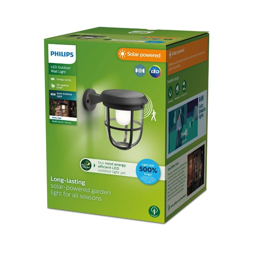 Philips - LED Kinkiet solarny z czujnikiem RADII LED/1,3W/3,7V 3000K IP44