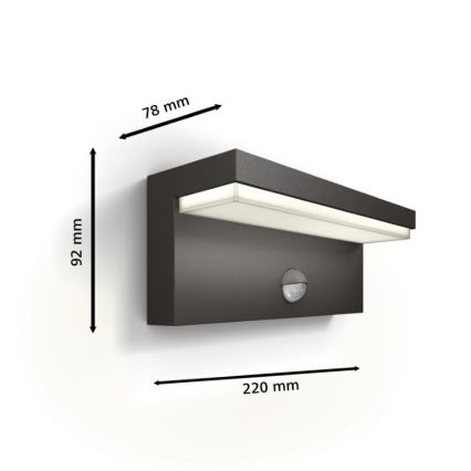 Philips - LED Kinkiet zewnętrzny z czujnikiem BUSTAN LED/3,8W/230V 2700K IP44