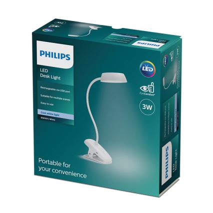 Philips - LED Lampa ściemnialna z klipsem DONUTCLIP LED/3W/5V 1200 mAh CRI 90 biała