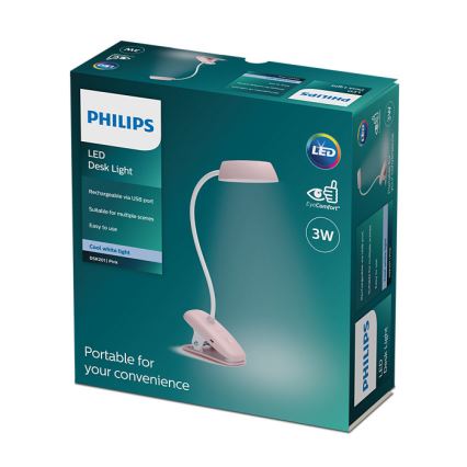 Philips - Regulowana lampa LED z klipsem DONUTCLIP LED/3W/5V 1200 mAh CRI 90 różowa