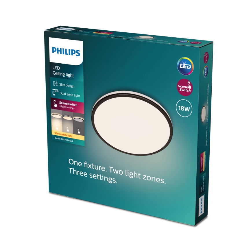 Philips - LED Plafon ściemnialny SCENE SWITCH LED/18W/230V śr. 30 cm 2700K czarne