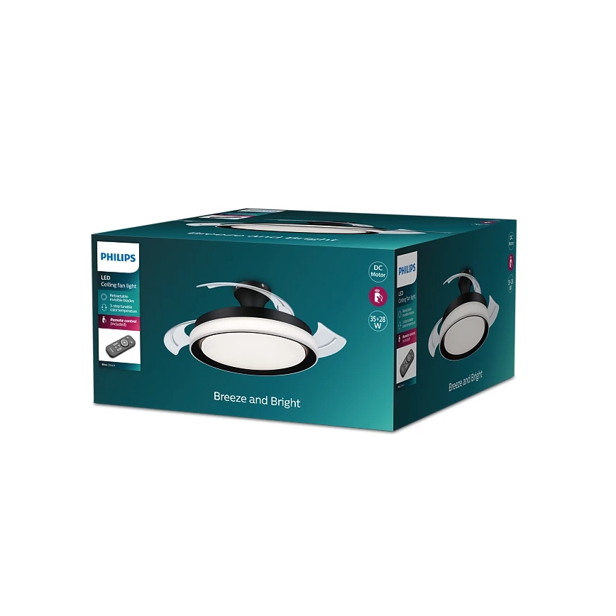 Philips-LED Plafon z wentylatorem BLISS LED/35W/230V 5500/4000/2700K czarny + pilot zdalnego sterowania