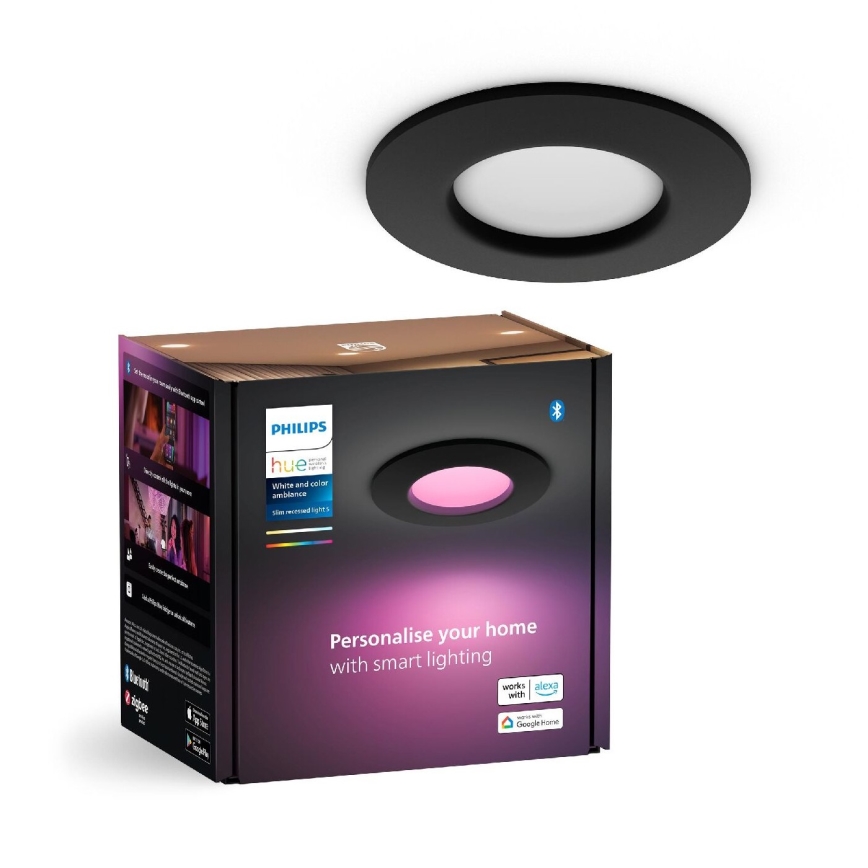 Philips - LED RGBW Ściemnialna łazienkowa oprawa wpuszczana Hue SLIM LED/8,3W/230V 2000-6500K IP44 czarna