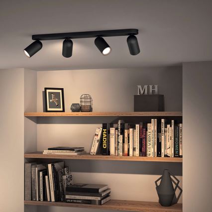 Philips - LED RGBW ściemnialna oprawa punktowa PONGEE 4xGU10/4,8W/230V 3000K czarna + pilot zdalnego sterowania