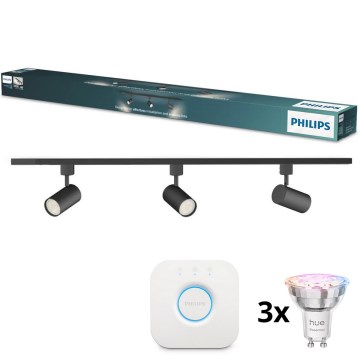 Philips - LED RGBW ściemnialna oprawa punktowa do systemu szynowego EASYLINK HUE 3xGU10/4,7W/230V 2200-6500K 1m czarna + Hue bridge