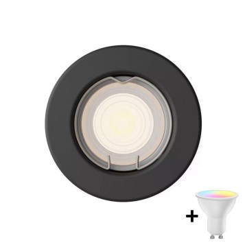 Philips - LED RGBW ściemnialna wpuszczana oprawa sufitowa PERIDOT 1xGU10/6,5W/230V czarna + pilot zdalnego sterowania