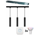 Philips - LED RGBW ściemnialny żyrandol na linkach w systemie szynowym EASYLINK HUE 3xGU10/4,7W/230V 2200-6500K 1m czarny + Hue bridge