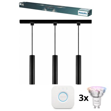 Philips - LED RGBW ściemnialny żyrandol na linkach w systemie szynowym EASYLINK HUE 3xGU10/4,7W/230V 2200-6500K 1m czarny + Hue bridge