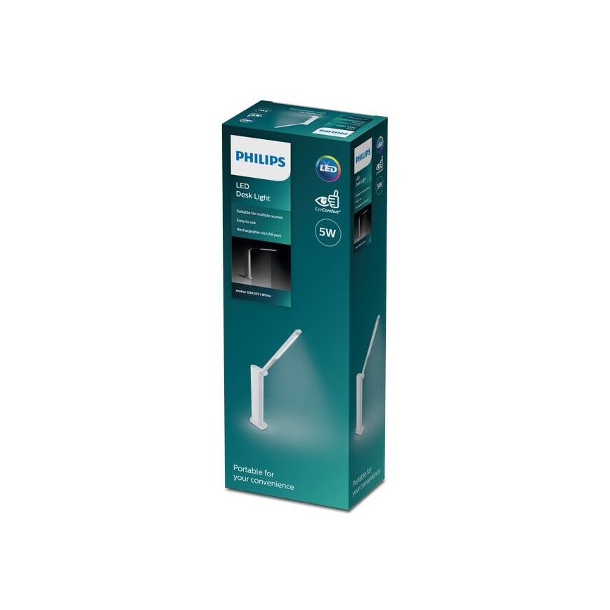Philips - LED Ściemnialna dotykowa lampa stołowa AMBER LED/5W/5V 1800 mAh biały