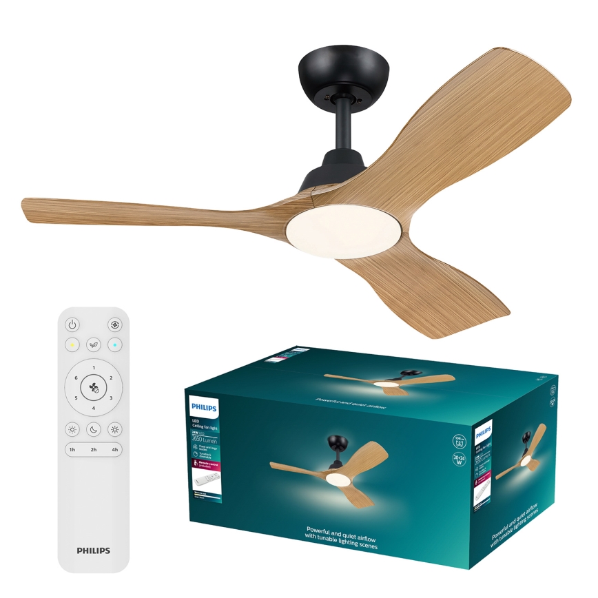 Philips - Ściemnialny wentylator sufitowy LED OLAS LED/24W/230V Ø 106 cm czarny/brązowy + pilot zdalnego sterowania