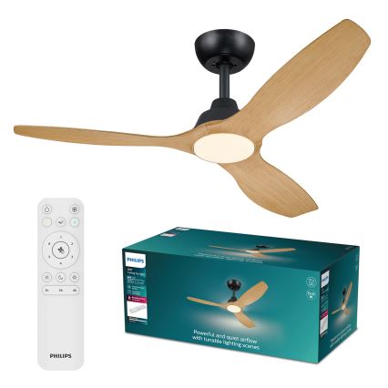 Philips - ściemnialny wentylator sufitowy OLAS LED/24W/230V Ø 132 cm czarny/brązowy + pilot zdalnego sterowania