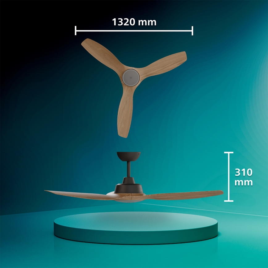 Philips - ściemnialny wentylator sufitowy OLAS LED/24W/230V Ø 132 cm czarny/brązowy + pilot zdalnego sterowania