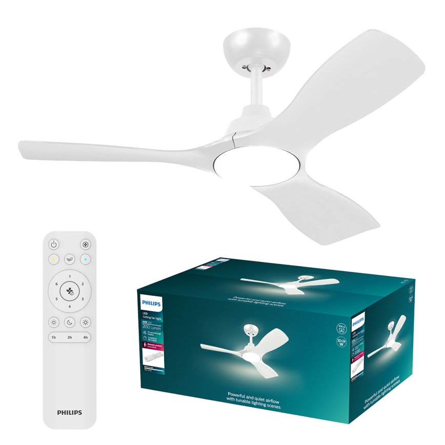 Philips - Ściemnialny wentylator sufitowy OLAS LED/24W/230V śr. 106 cm biały + pilot zdalnego sterowania
