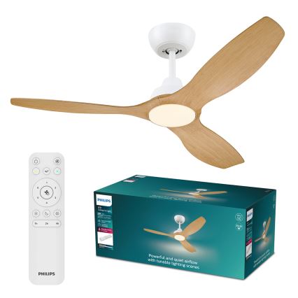 Philips - LED ściemnialny wentylator sufitowy OLAS LED/24W/230V śr. 132 cm biała/brązowa + pilot zdalnego sterowania